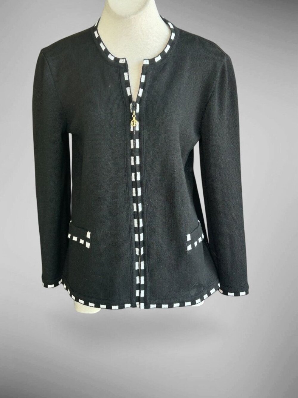 Epic Steven Cardigan Sweater Vintage Black Knit Full Zip Size 14